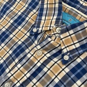 Castaway Nantucket Island Mens Tan/Blue Plaid Long-Sleeve Button-Up Shirt Medium